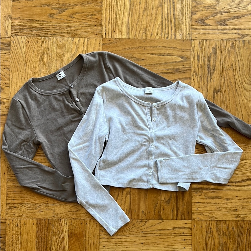 Aritzia Gray and Cream Crop Tops